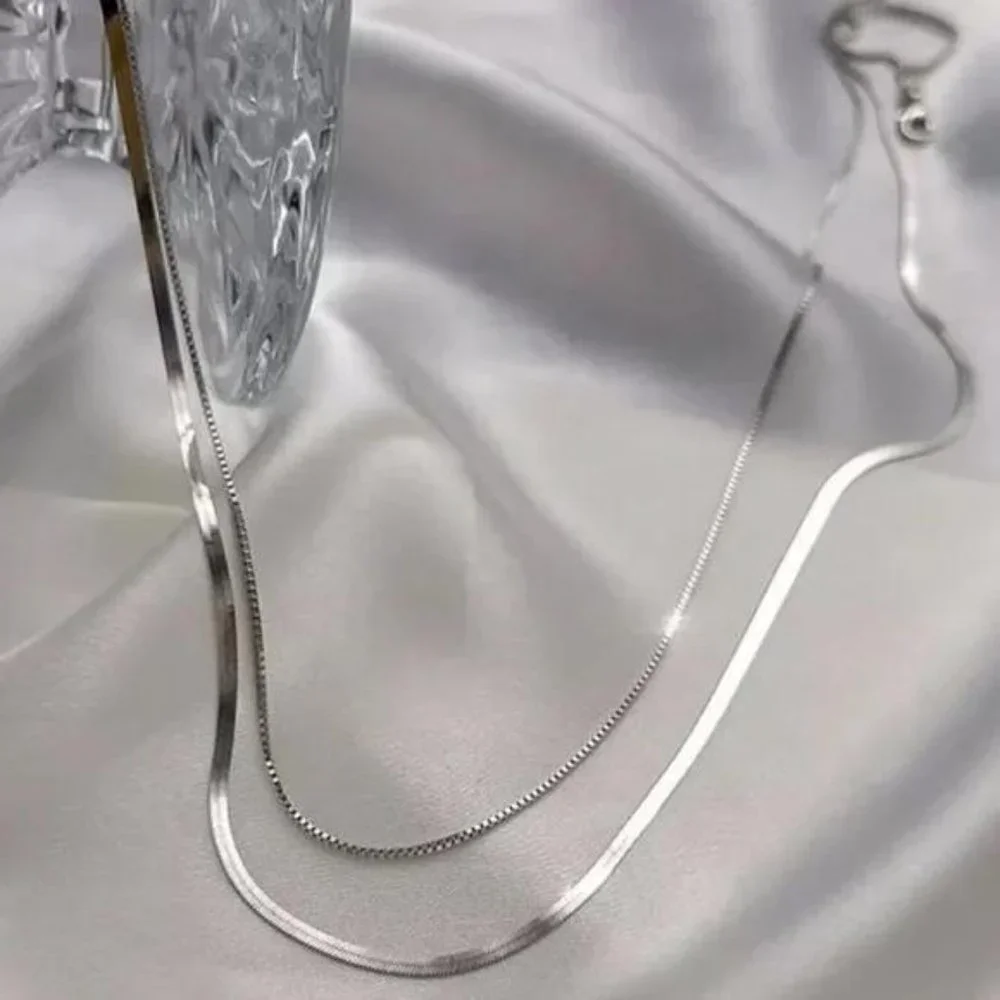 NEW DOUBLE LAYER 925 STERLING SILVER CHAIN NECKLACE - Picture 3 of 4